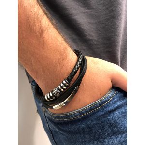 Leather bracelet for men with charm for personal engraving